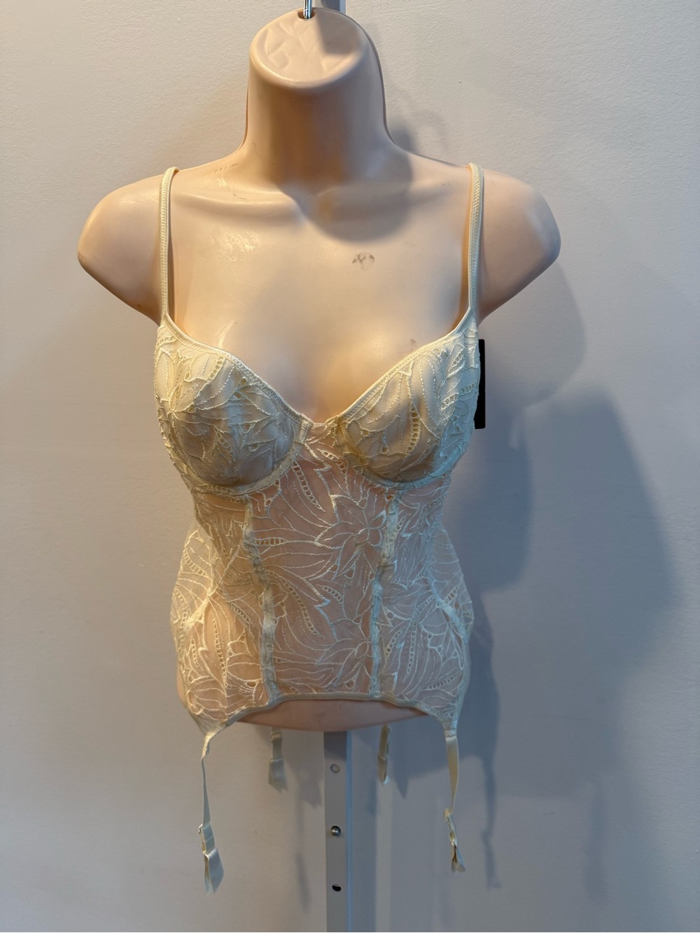 Vintage Wolford Body Culture Corset Cream Lace Bustier Garter Straps Sheer New